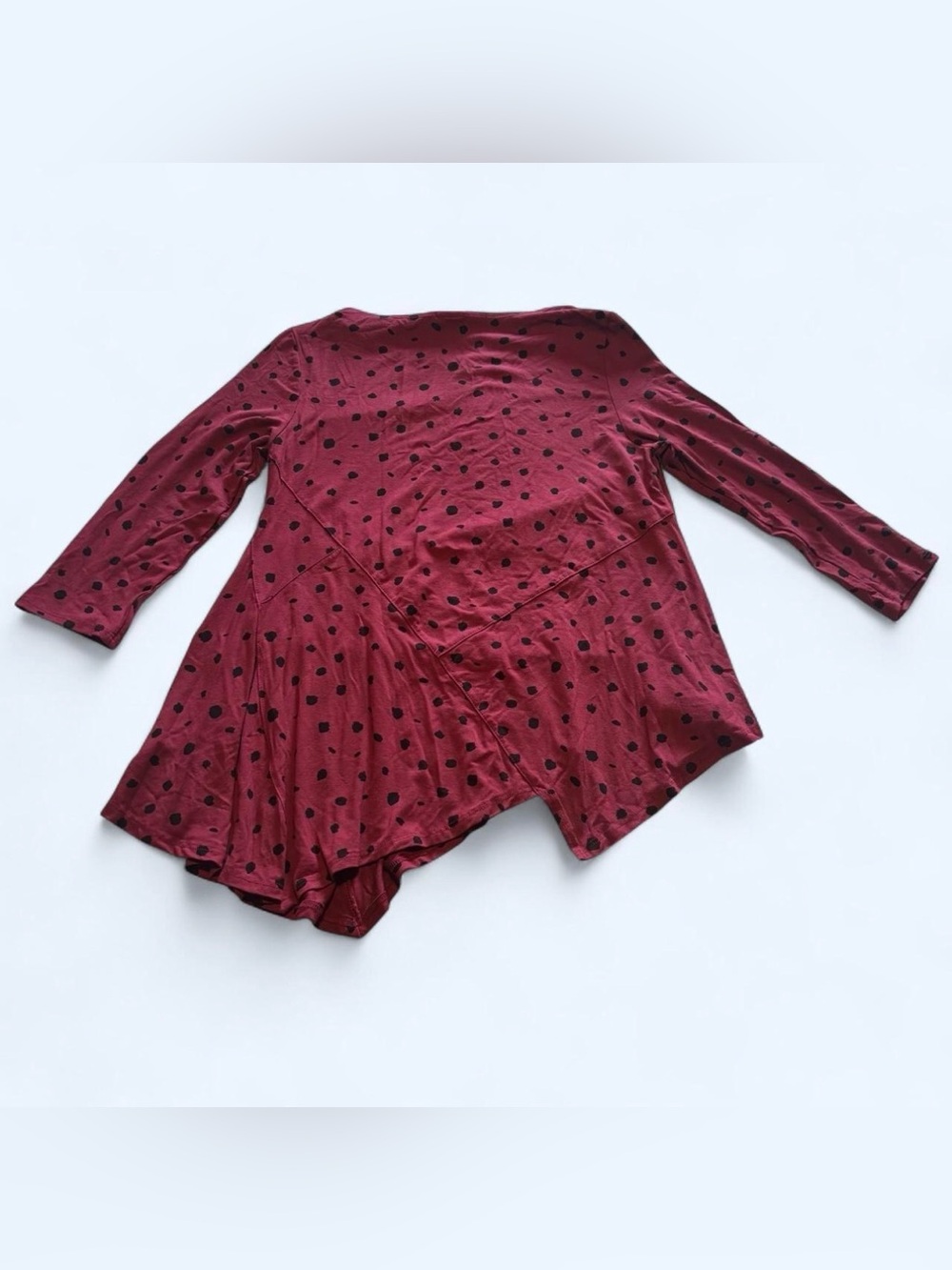 Lisa Bayne Tunic Shirt PS Petite Small Asymmetrical Hem Lagenlook Polka Dot - Picture 2 of 5